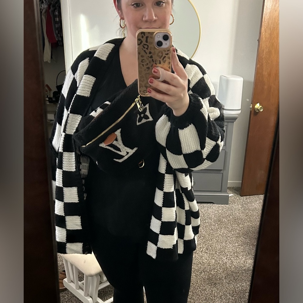 Oversized boutique checked cardigan